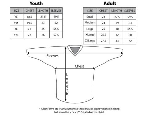 starter hockey jersey size chart